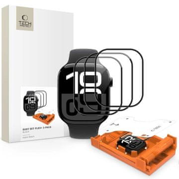 slomart Kaljeno steklo Tech-Protect Easy Set Flex+ 3-Pack za Apple Watch 44 mm - črno