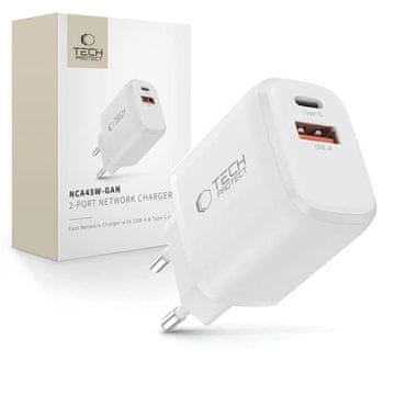 slomart Polnilnik Tech-Protect NCA45W-GAN 2-vratni USB-C / USB-A 45W - bel