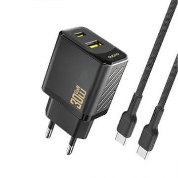 slomart Polnilnik Dudao A27TCEU PD 30W GaN USB-A USB-C s kablom USB-C - črn