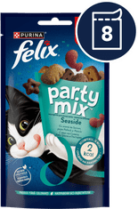 Felix Party Mix priboljški za mačke z okusom lososa, trske in postrvi, 8x60g
