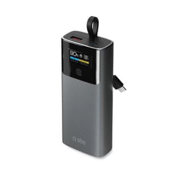 slomart Powerbank SBS 10000mAh PD 20W z LCD zaslonom in vgrajenim kablom USB-C - siv