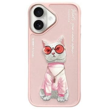 slomart Etui Nimmy Glasses Cool Cat za iPhone 16 - roza
