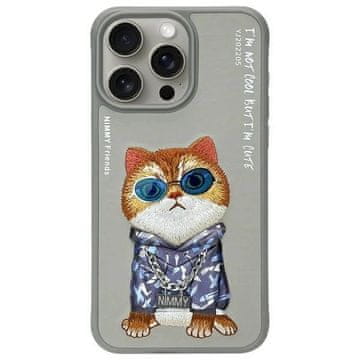 slomart Etui Nimmy Glasses Cool Cat za iPhone 15 Pro - sivo