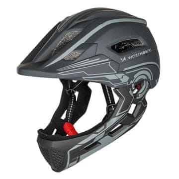 WOZINSKY Otroška fullface kolesarska čelada Wozinsky z zadnjo USB lučko 52-56 cm - siva