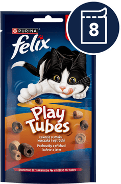 Felix Play Tubes priboljški za mačke z okusom piščanca in jeter, 8x50g