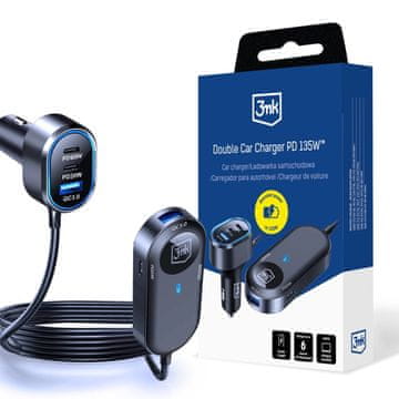 slomart Avtomobilski polnilec 3mk Double Car Charger 135W PD QC PPS USB-C USB-A - črn