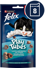 Felix PlayTubes priboljški za mačke z okusom ribe in kozic, 8x50g