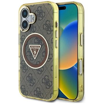 slomart Etui Guess IML Metal Glitter 4G Circle Triangle MagSafe za iPhone 16 - rjava