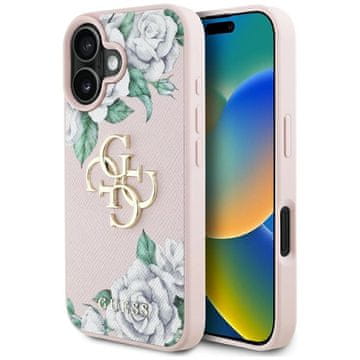 slomart Etui Guess Grained Roses Big 4G logo za iPhone 16 - roza