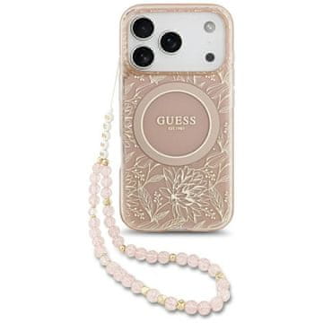 slomart Etui Guess IML Flowers Electro Pearl Strap MagSafe za iPhone 17 Pro - roza