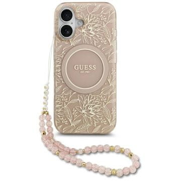 slomart Etui Guess IML Flowers Electro Pearl Strap MagSafe za iPhone 17 - roza