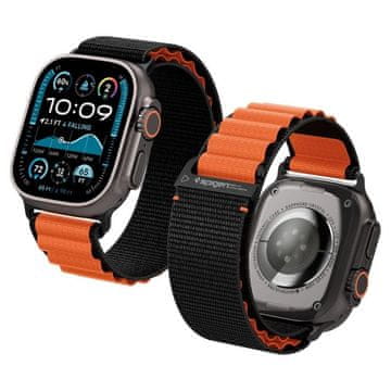 slomart Pašček Spigen WBF1 za Apple Watch 44 / 45 / 46 / 49 mm - črno-oranžen