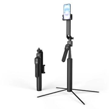 slomart Premium selfie palica Wozinsky WST-360YS s funkcijo stojala s samodejnim sledenjem obraza 360° AI, upravljanjem z gestami - črna