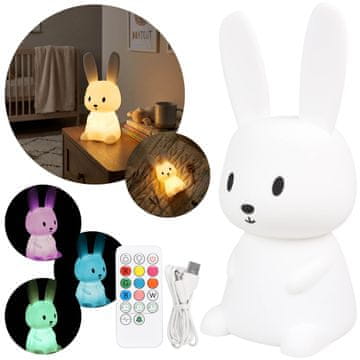 sarcia.eu Mary's Silikonska LED nočna lučka, velik zajec, mehka, daljinski upravljalnik, za otroško sobo, USB topla RGB