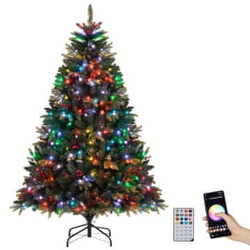 Northix 180 cm umetno božično drevo z 370 RGB lučkami, aplikacija za upravljanje, z naravnimi storži in jagodami