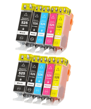 TiskajPoceni Kompatibilne kartuše Canon 2×PGI-525BK + 8×CLI-526 (BK,C,M,Y) kompatibilne XXL kartuše več polnila za Canon pixma iP-4850,4950/ IX-6550/ MG-5150,5250,5350,5350S,6150,6250,8150,8250/ MX-715,885,895