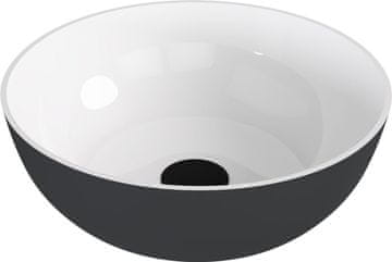 POLYSAN Elegantno Okroglo Umivalnik Banera, Lit Marmor, 39cm, Bela/Antracit Mat