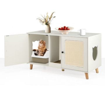 Northix Omara za mačji pesek z 2 vrati bela, 108x50x60 cm z podlogami za praskanje