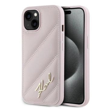 slomart Etui Karl Lagerfeld Diagonal Quilted Script za iPhone 14 / 15 / 13 - roza