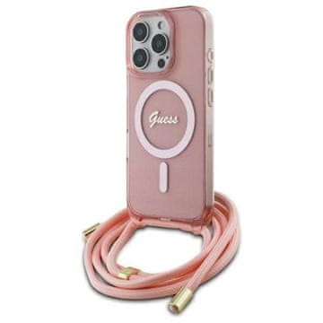slomart Etui Guess Crossbody Cord Script MagSafe za iPhone 16 Pro Max - roza