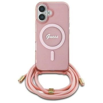 slomart Etui Guess Crossbody Cord Script MagSafe za iPhone 16 - roza