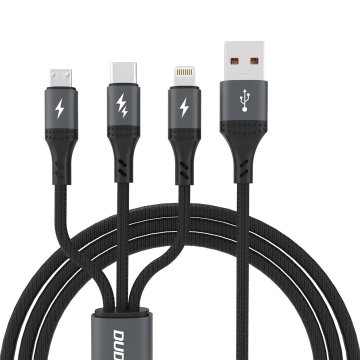 slomart Kabel Dudao L3E 3 v 1 60W MicroUSB USB-C Lightning 1,2m - črn
