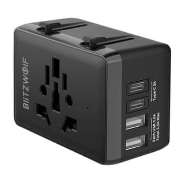 MojPlanet Blitzwolf BW-TA1 4-v-1 potovalni adapter 2xUSB + C + PD 20W