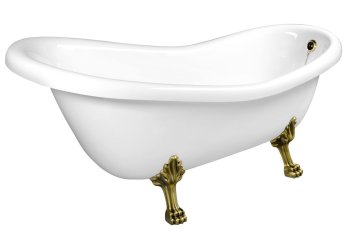 POLYSAN Samostoječa Retro Vana z Bronastimi Nogi - Klasična Bela, 147x70 cm