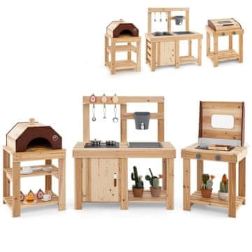 Northix Lesena zunanja blatna kuhinja 3v1 jelov les