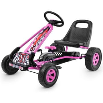 Northix Gokart na pedala za otroke roza z nastavljivim sedežem in gumijastimi kolesi