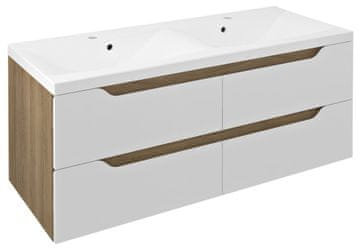 SAPHO WAVE Dvojna Kopalniška Omarica, Bela/Cuneo Hrast, MDF/Lamino, 120x50x48 cm