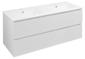 SAPHO Bela Sijajna Kopalniška Omara z Dvojnim Umivalnikom, 120x55x46 cm