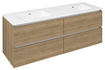 SAPHO Eleganten Kopalniški Omara z Dvema Umivalnikoma, Dub Cuneo, 140x55x46cm