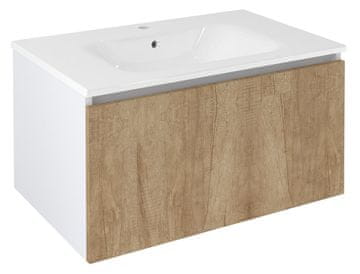 SAPHO Elegantna Kopalniška Omarica LOREA, Dub Alabama/Bela Mat, 80cm, 1 Predal