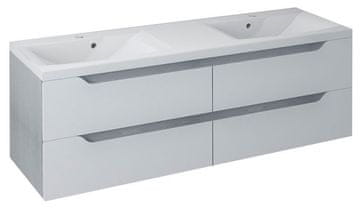 SAPHO Wave Bivalna Kopalniška Omarica z Dvojnim Umivalnikom 150 cm, Bel/Srebrni Hrast