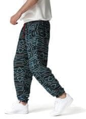 Nikcorp Moške bombažne športne hlače s širokimi hlačnicami in etno potiskom, lahke, zračne in hitro sušeče, modre, velikost 27-32