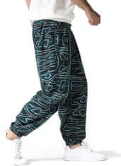 Nikcorp Moške bombažne športne hlače s širokimi hlačnicami in etno potiskom, lahke, zračne in hitro sušeče, modre, velikost 27-32
