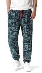 Nikcorp Moške bombažne športne hlače s širokimi hlačnicami in etno potiskom, lahke, zračne in hitro sušeče, modre, velikost 27-32