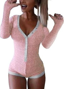 Nikcorp Ženski bodi z dolgimi rokavi, V-izrez in rebrasta struktura, elastičen material, eleganten videz, rožnato siv, velikost M