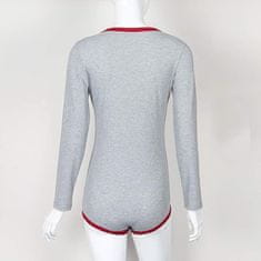 Nikcorp Ženski bodi z dolgimi rokavi in V-izrezom, rebrast elastičen material, eleganten oprijet kroj, sivo-vinsko rdeča barva, XL