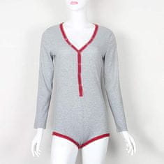 Nikcorp Ženski bodi z dolgimi rokavi in V-izrezom, rebrast elastičen material, eleganten oprijet kroj, sivo-vinsko rdeča barva, XL