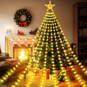 Nikcorp LED božične lučke z zvezdo, 3,5 m, 8 girland, 298 LED, topla bela, IP44, 8 načinov, časovnik, zunanja in notranja dekoracija