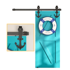 Nikcorp Sistem za drsna vrata Barn Door 150 cm, vodilo za lesena vrata Loft, črna tirnica iz jekla, nosilnost do 120 kg, komplet za montažo