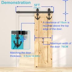 Nikcorp Sistem za drsna vrata Barn Door 150 cm, vodilo za lesena vrata Loft, črna tirnica iz jekla, nosilnost do 120 kg, komplet za montažo