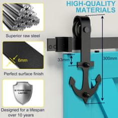 Nikcorp Sistem za drsna vrata Barn Door 150 cm, vodilo za lesena vrata Loft, črna tirnica iz jekla, nosilnost do 120 kg, komplet za montažo
