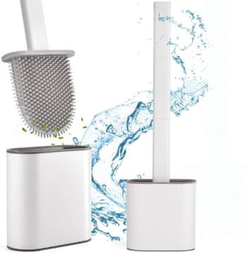 Nikcorp Silikonska toaletna ščetka za WC s sistemom turbo sušenja, stenska ali talna montaža, prilagodljive ščetine, bela barva
