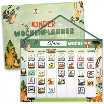 Nikcorp Magnetni tedenski planer za otroke Montessori tabla z 200 magneti za načrtovanje rutine in učenje časa, z vrvico za obešanje