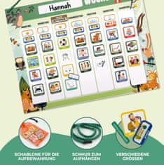 Nikcorp Magnetni tedenski planer za otroke Montessori tabla z 200 magneti za načrtovanje rutine in učenje časa, z vrvico za obešanje