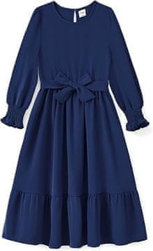 Nikcorp Obleka za deklice, elegantna vintage temno modra, gladka svečana dekliška obleka za poroke in zabave, 3-4 leta