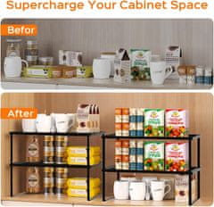 Nikcorp Kuhinjski organizator, kovinska polica za omaro ali pult, zložljiva in zložljiva, črna barva, 43x25 cm, komplet 2 kosa